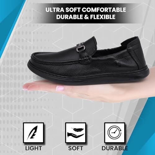 Classic Genuine Leather Formal Shoes for Men with Memory Foam Cushion| Ultra Lightweight & Comfortable|Stylish & Flexible|Parties,Occasions,Office,Wedding,Casual|Black Slip On D-8063