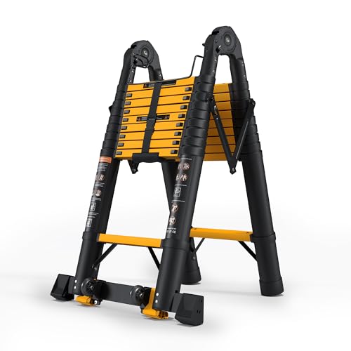 SINMEIRUN Telescoping Ladder 20.3 FT A Frame 330 lbs Capacity; Yellow