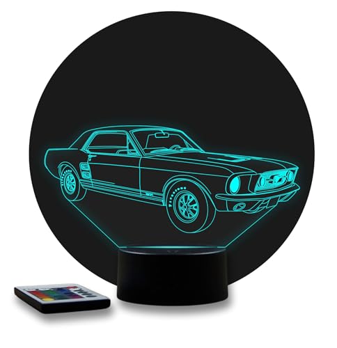 JNB-Maker Lampe 3D Ford Mustang GT 1967 - Veilleuse Muscle Car Illusion Optique 16 Couleurs avec Télécommande - Cadeau Passion Automobile, Déco Garage &...