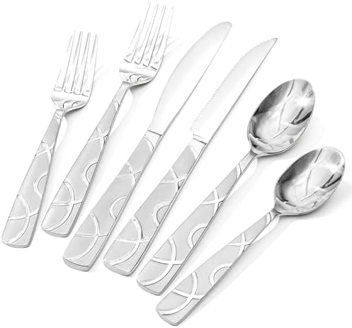 HIKAA 48PCS Stainless Steel Silverware Set with Steak Knives, Mod...