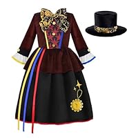ReliBeauty Hatter Costuem for Girls Halloween Fancy Dress Kids Hatter outfits for Book Day, 8-9/140