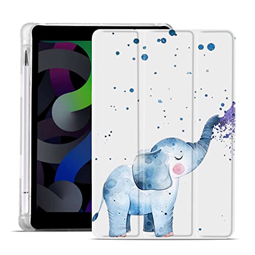 MAYCARI Cartoon Blue Elephant Case for iPad Pro 12.9 inch, Cute with Pencil Holder, Auto Sleep/Wake, Soft TPU Back Protective Case