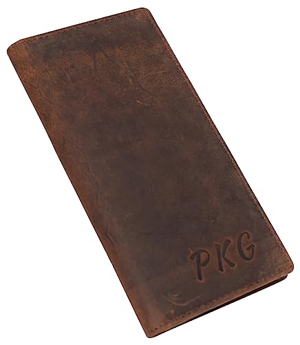 Personalized Name Initials Wallets Vintage Leather RFID Bifold Checkbook Cover Holder Womens Mens (Brown)