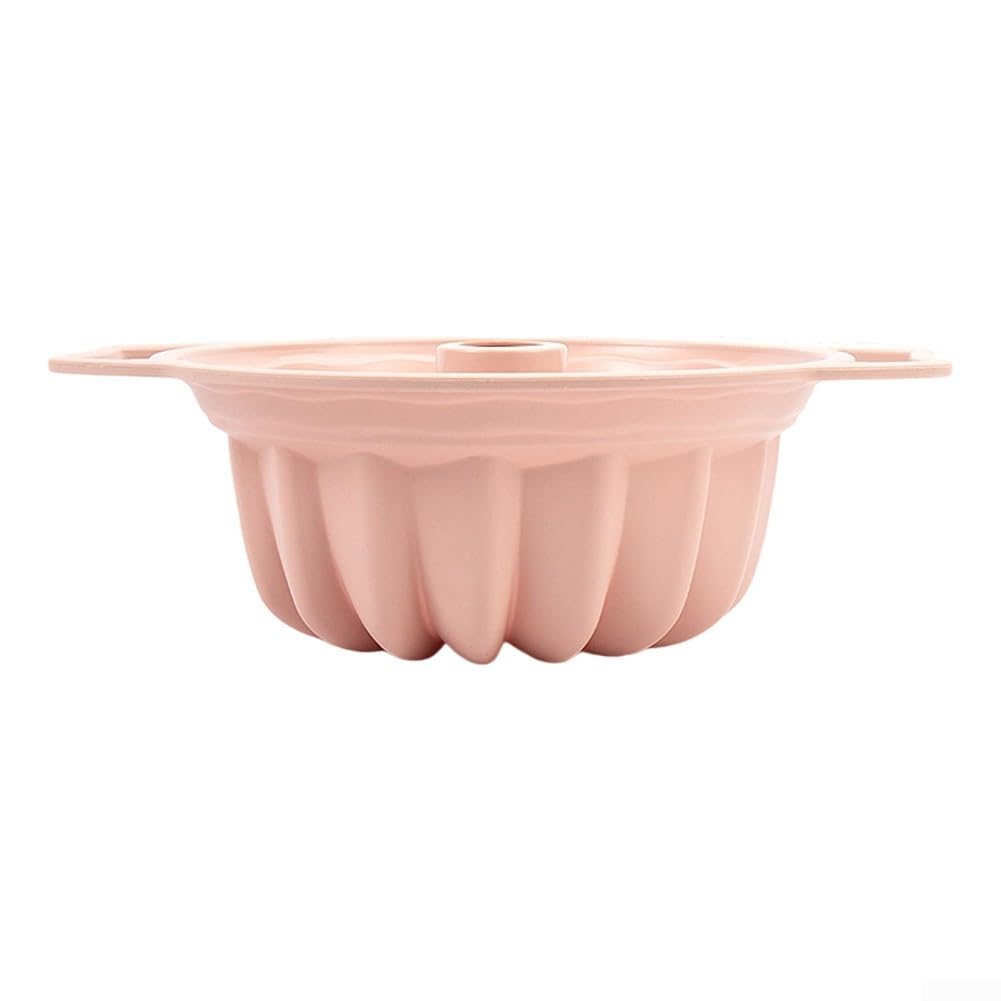 Moule à gâteau cannelé en silicone avec poignée pour la cuisson du pain et des desserts, résistant à la chaleur, passe au four et au micro-ondes, nettoyage facile (rose)