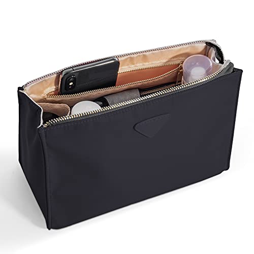 Vercord Nylon Purse Organizer Insert For Hangbags Comestic Storage Toiletry Kit Bag In Bag With Zipper Pocket Black L #TOP19