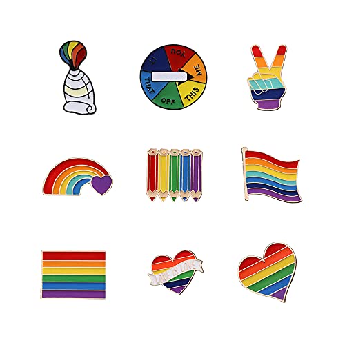 9 Stück Regenbogen Broschen,Metall Regenbogen Broschen, Regenbogen Emaille Pins,Legierung Regenbogen Broschen,für Pullover,Schals,Kopftücher,Kleider,Anzüge,Taschen,DIY Handwerk Cover