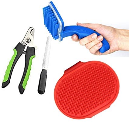 Pups&Pets Dog Grooming Combo of 4 Pcs Set Bathing Glove, Plastic Slicker Brush and Nail Cutter with Grinder (B09XFGJW8S) Amazon Price History, Amazon Price Tracker
