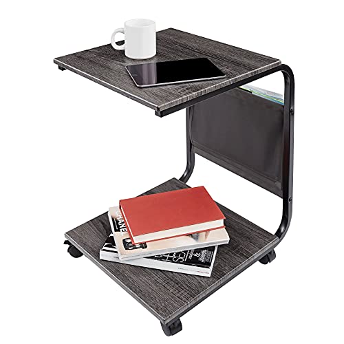 Image of Seville Classics Airlift Height Adjustable Mobile Rolling Laptop Cart Computer Workstation Desk, Table for Home, Office, Classroom, Hospital, w /Wheels, Black, Tilt w /Side Table (28 inch) (NEW Model)
