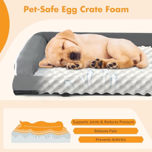 Lekespring Orthopädisches Hundebett Mittelgroße Hunde, 2-in-1 Hundebett Outdoor Kleine Hunde, Hundesofa mit Eierförmiger Kistenschaum, Waschbar Flauschig Dog Bed Hundematratze, Grau(S)