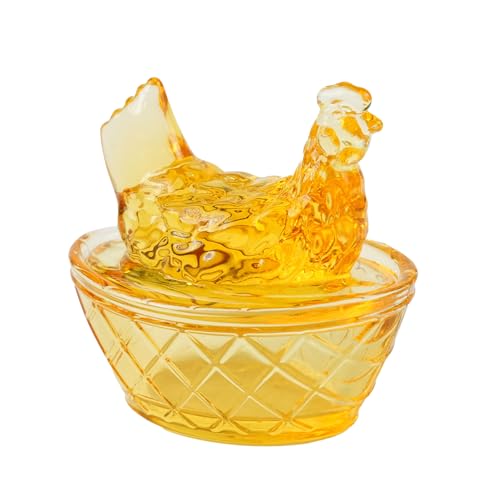 Wenchest Cute Mini Glass Crystal Hens On Nests,Removable Lid Hen Figurine,Handmade Vintage Easter,Christmas Decor,Collectible Farmhouse Ornaments (1, Orange)