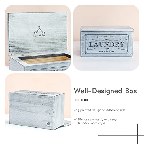 Lifelaza Dryer Sheet Dispenser With Hinged Lid, Wooden Dryer Sheet Holder For Fabric Softener Sheets, Farmhouse Rustic Container Storage Box For Laundry Room Decor (Grayish-White) #TOP3