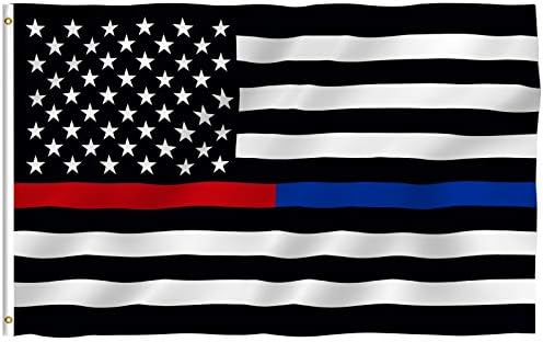 Anley Fly Breeze 3x5 Foot Thin Blue Line and Red Line USA Polyester Flag - Vivid Color and Fade proof - Honoring Law Enforcement Officers and Firefighter Polyester Flags 3 X 5 Ft