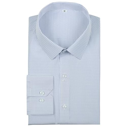Mens Grade 4 Wrinkle-Resistant Plaid Button-Down Cotton Long Sleeve Regular Fit Gingham Dress Shirts Medium Fs891_12_blue Grey