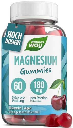 Magnesium Gummies hochdosiert - 180mg Magnesium für Kinder & Erwachsene aus Magnesiumcitrat für Muskeln und Nerven - laborgeprüft vegan Alternative zu Kapseln & Tabletten - 60 Stk hochdosiert