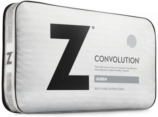 The Convolution Pillow Features a Contoured Memory Foam core and Offers Customizable Support. + 300-thread-count Pure Cotton Striped Damask Pillowcase. (Queen)