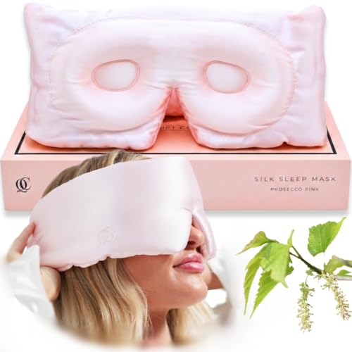 QUIET COVE Plush 3D Contoured Silk Sleep Mask - Total Blackout, 100% Silk 22 Momme, Foam Eye Cups Do Not Crush Eyelashes, Luxe Cloud Filling for Side Sleeping Comfort (Prosecco Pink) - Luxury Gift Box