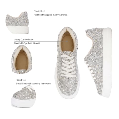 DOEYG Glitter Rhinestone Sneakers for Women Sparkly Sneakers Bling Sequin Wedding Tennis Shoes for Bride Pearl Sneakers Shoes Dress Bridal Shoes4