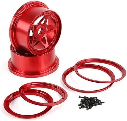 FLMLF CNC Metal Front Wheel kit Five-Star Model 170x60mm Red for 1/5 RV Rofun KM Hpi Baja 5b Ss Tire