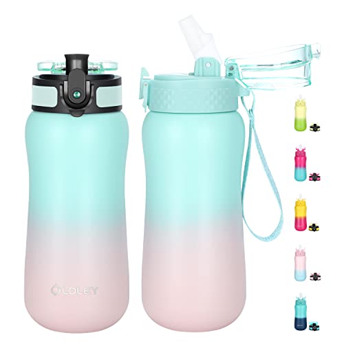 12 Oz Insulated Kids Water Bottle With Straw/Chug/2 One-Click-Open Lids 10 Stickers Fruit Strainer Stainless Steel Water Bottles Double Wall Vacuum Wide Mouth Bpa Free Sweat & Leak-Proof For School #TOP19