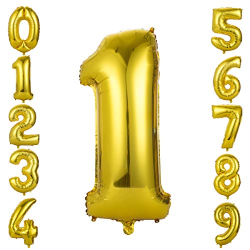 GWHOLE Ballon Géant 86 cm Ballons Gonflable Anniversaire Décoration Or Doré Chiffre 1