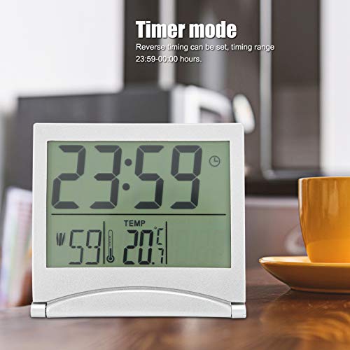 Electronic Compact Alarm Foldable Calendar Easy to Read Atomic Desktop Clock Auto Set Digital Alarm Clock Screen with Time/Date/Temperature Display- Perfect for Nightstand or Desk - Image 2