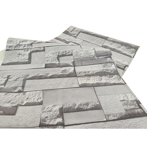 Image of Eurotex 3D Effect Textured Retro Grey Slate Stone Pattern (Non Adhesive) Wallpaper roll for Covering Living Room, Bedroom Kitchen Home- 57sqft, 57503