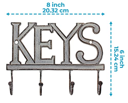 Comfify Key Holder For Wall “Keys Decorative Farmhouse Rustic Wall Mounted Key Holder - 4 Key Hooks - Home Vintage Key Rack For Entryway With Screws And Anchors – 6X8”- (Antique White) #TOP6