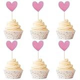 20 Pcs Heart Shaped Glitter Cupcake Decorations, Pink Cake Topper Suitable for Wedding Party Birthday Party Anniversary Cake Toppers
