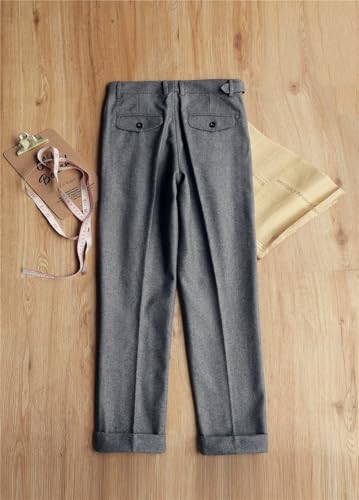 Men's Vintage Winter Wool Trousers Classic Flat Front Dress Pants for Business Casual3