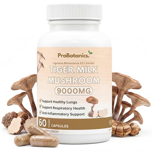 Tiger Milk Mushroom for Lungs | Lignosus Rhinocerus 900mg Per Serving (10:1 Extract Equiv. to 9000mg) Potent Mushroom Supplement | Supports Lung Cleanse & Respiratory Health - 60 Capsules