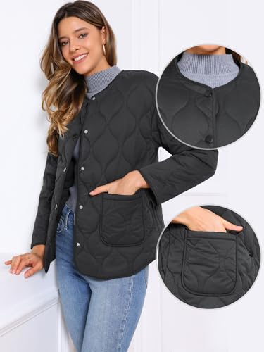 Allegra K Quilted Jackets for Women Button Down Puffer Lightweight Jacket Trendy Casual Outerwear Winter Coat with Pockets2