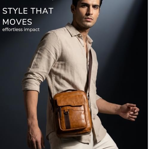 Image of VISMIINTREND Leather Sling Bag for Men Travel | Side Shoulder Messenger Bag for Man | Fits 10 inch ipad | Corporate Gifts for Men | Birthday Gift for Husband /Father | Premium