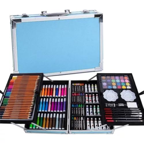 FINYQBET Kit de Desenho Profissional 145 Peças - Maleta Rosa em Alumínio, Kit de Aquarela Completo para Crianças, Iniciantes e Artistas - Presente Criativo para Escola, Casa e Viagens (Azul)