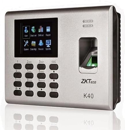 جهاز حضور وانصراف ZK.Teco K40 Pro بالبصمة والرقم السري وبطاقة RFID، شاشة 2.8 بوصة، سعة 3000 بصمة و200,000 سجل، يدعم LAN وUSB، مزود ببطارية احتياطية مدمجة، مثالي للشركات والمكاتب
