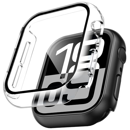 Image of TAURI 2 Pack Hard Case for Apple Watch Series 10 (2024) 46mm, with PC Tempered Glass Screen Protector, [Scristant Resistant], [Overall Protection] Slim Cover for iWatch S10 46mm, 1 Black + 1 Clear