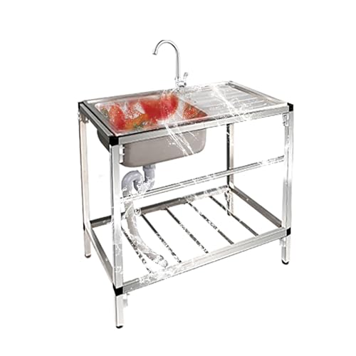 Évier simple en acier inoxydable avec robinet et lavabo autoportant stable