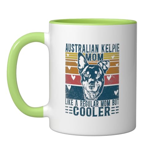Red Kelpies Heeler Mix Mom Price Australian Kelpie Dog Ceramic Mug, Light Green/White, 11oz