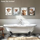 Dazzlewall 4pcs Highland Cow Wall Art Picture, Funny Cow Bathroom Bathtub Picture Print, Whimsical Toilet Animal Wall Decor Poster, 8x10 in Unframed - Image 2