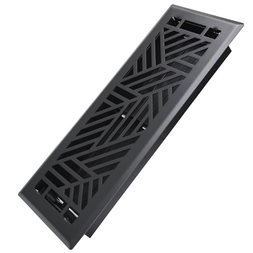 Howeall 4x12 Inches Heavy Duty Walkable Floor Register Easy Adjust Air Supply Lever Floor Vents - Brooklyn Design - Vent Cover for Home Floor - Matte Black