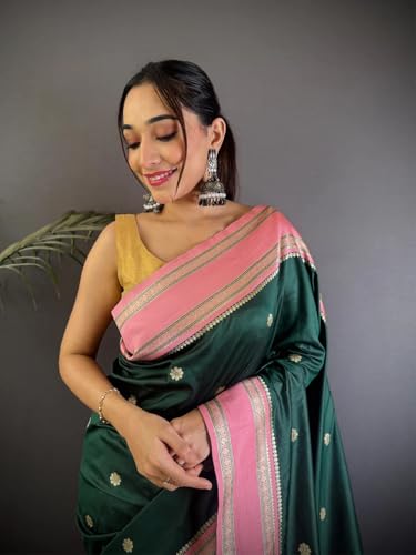 Image of SGF11 Women's Kanjivaram Pure Soft Silk Saree With Unstitched Blouse Piece