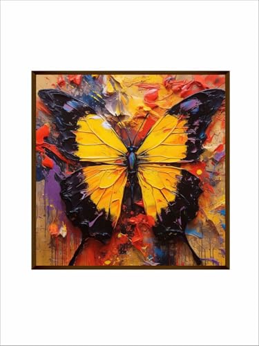 Image of Artsense Painting for wall decoration Abstract wall painting for living-Golden butterfly painting for home decoration with frame-Multicolor /20x20 inches /(50x50 cm) (Golden)