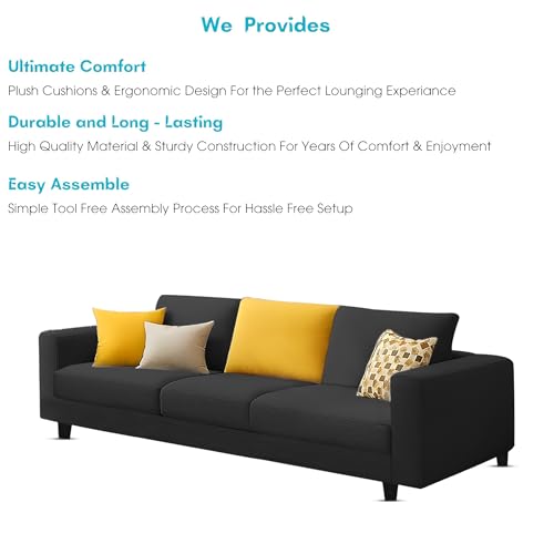 Image of Galib 3 Seater Sofa Set for Living Room (Black Fabric) Premium Fabric Sofa Set