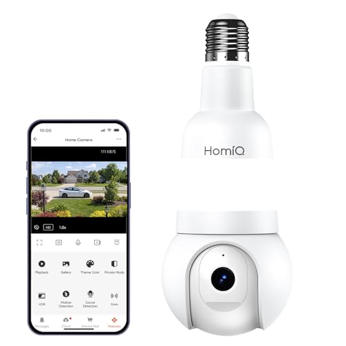 HomiQ Bulb Security Camera Wireless Indoor Outdoor 5MP 3K PTZ 350 Dual-Band WiFi 6 E27 Socket Color Night Vision 12000K Light Siren Alarm