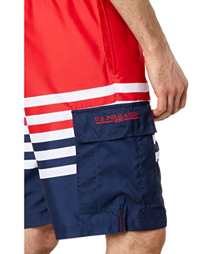 U.S. POLO ASSN. Stripe Color-Block Cargo Swim Shorts Engine Red SM3