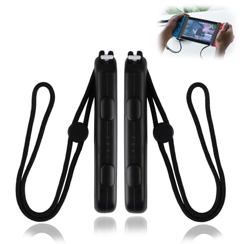 2-Pack Gamepad Straps with Joystick Caps and Adjustable Wrist Strap, Compatible with Switch Controllers, Portable Accessory for Switch Games, Automatic Lock, Black