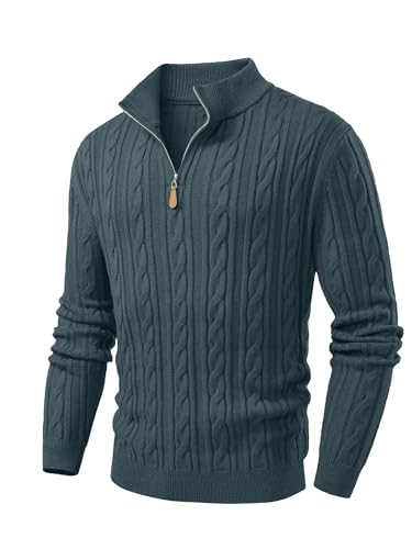 JMIERR Men's Quarter Zip Pullover Sweater Cable Knit Casual Stand Collar Texture Knitted Sweaters