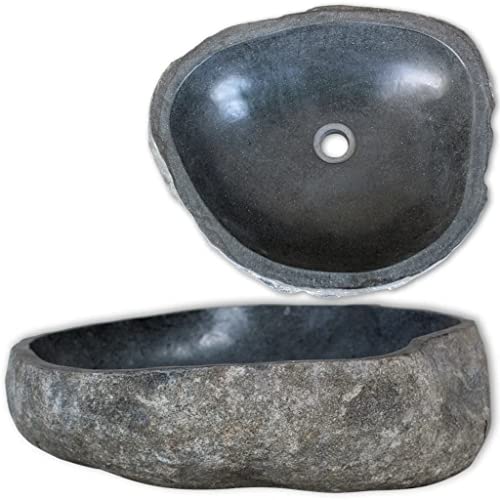 WIFESE Lavabo en Pierre de Rivière Ovale 30x25x12 cm Noir Vasque à Poser Salle de Bain Pratique...
