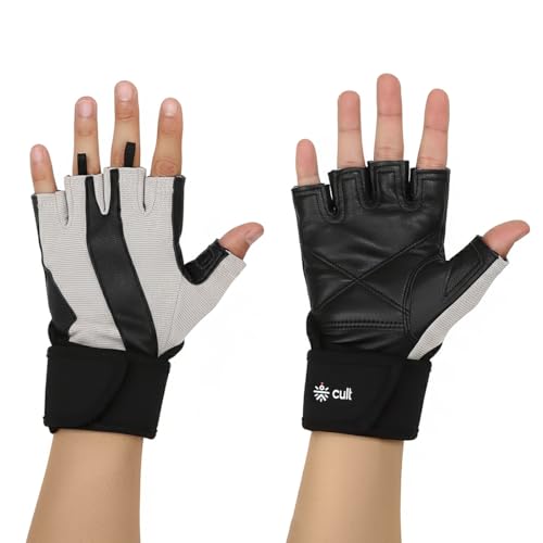 Image of CULT Fitness Training Gloves for Men & Women - Premium Grip Unisex Workout Gloves with Breathable Lycra & Half-Finger Design - Durable, Anti-Slip, Sweat-Absorbent Gym Gloves - Beige