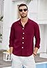 Enlision Mens Burgundy Linen Shirts Long Sleeve Shirt Wine Red Henley Cotton Casual Summer Button Down Beach Holiday with Pocket 4XL #1
