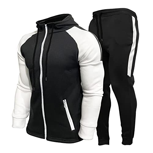 MEIYOUMK Sportswear – Chándal con capucha – Chaqueta + pantalón – 2 piezas – Unisex – Pantalones de invierno – Sudadera con capucha – Traje de ocio – Jersey + pantalón – Chándal para hombre, Negro/b
